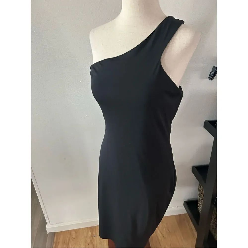 Express black sexy one shoulder dress knee length stretchy size xs